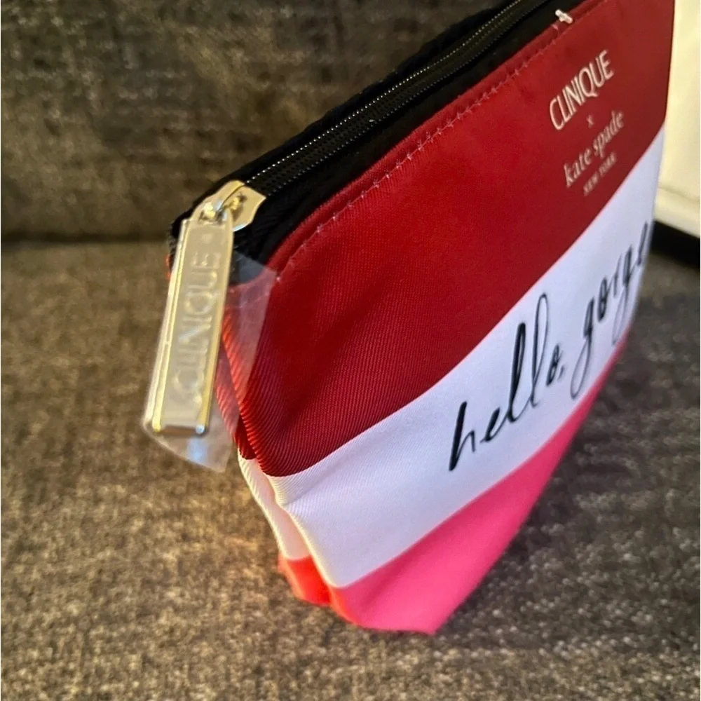 Clinique x Kate Spade “hello, gorgeous” Travel, Makeup Bag, Red, Pink